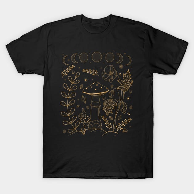 Goblincore Aesthetic Cottagecore Dark Academia Mushroom T-Shirt by gogo-jr